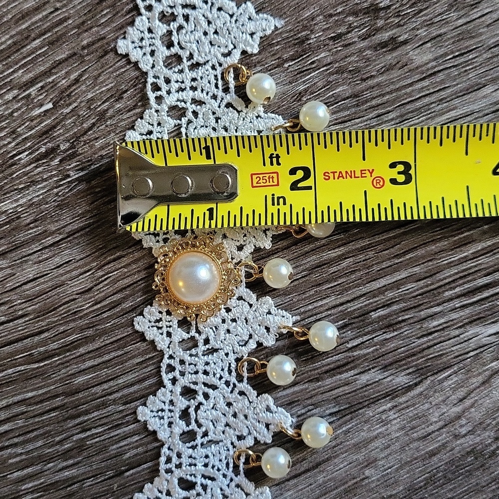 Victorian lace choker necklace vegan pearl white + gold - Picture 5 of 5